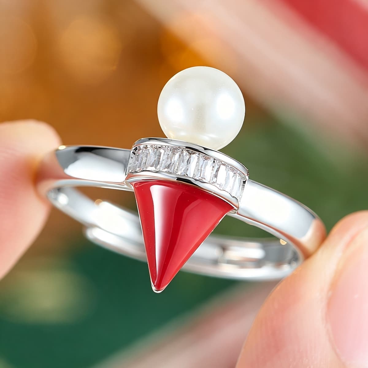 Unisex Light Luxury Enamel Trapezoid Zirconia Open Ring